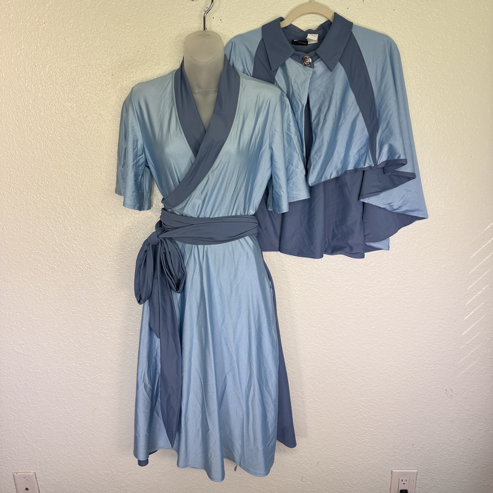 Elhoffer Design Dress Womens Medium Midi Wrap Colorblock Capelet Set Costume